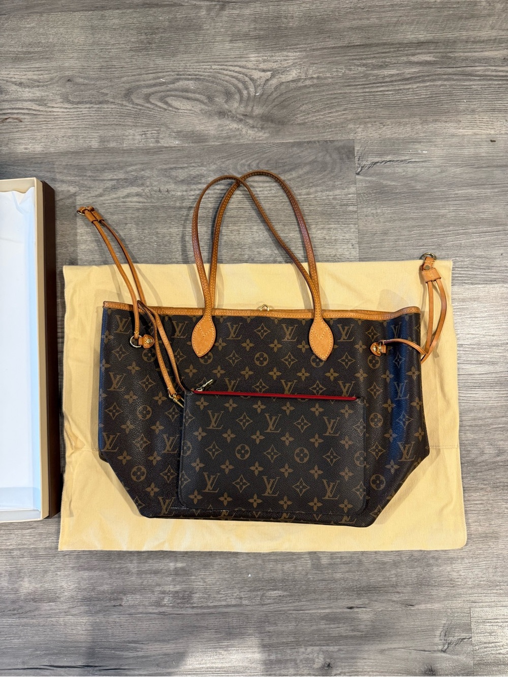 Louis Vuitton Monogram Neverfull Tote in Brown and Red - Picture 3 of 11